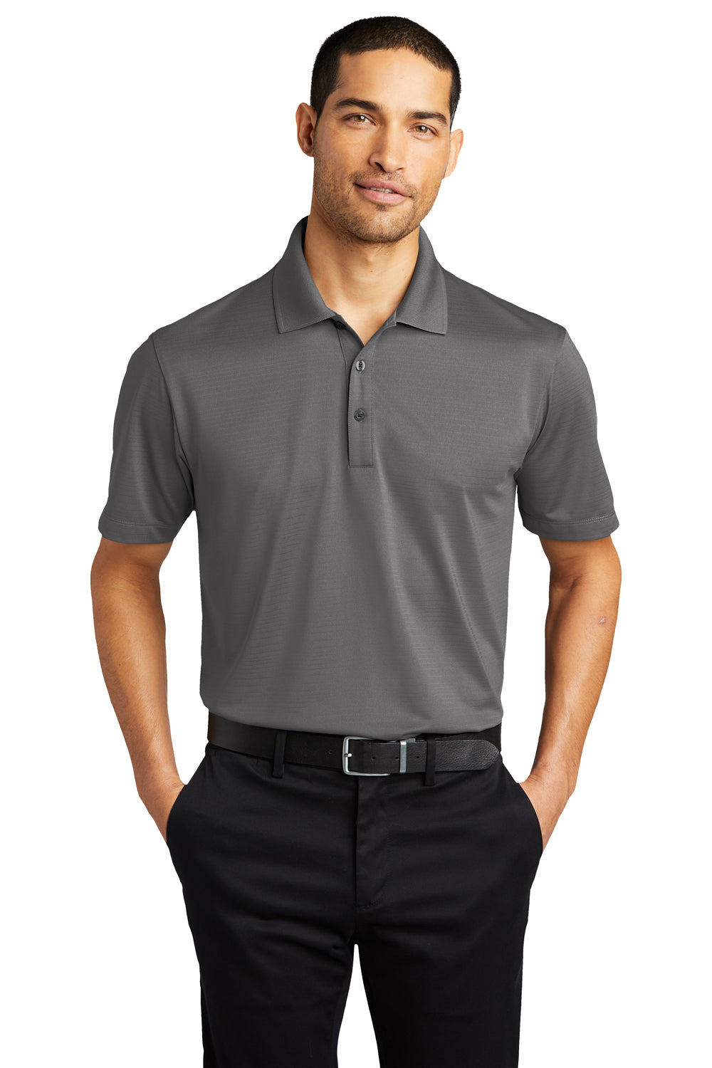 Port Authority K587 Mens Eclipse Moisture Wicking Short Sleeve Polo Shirt Shadow Grey Model Front