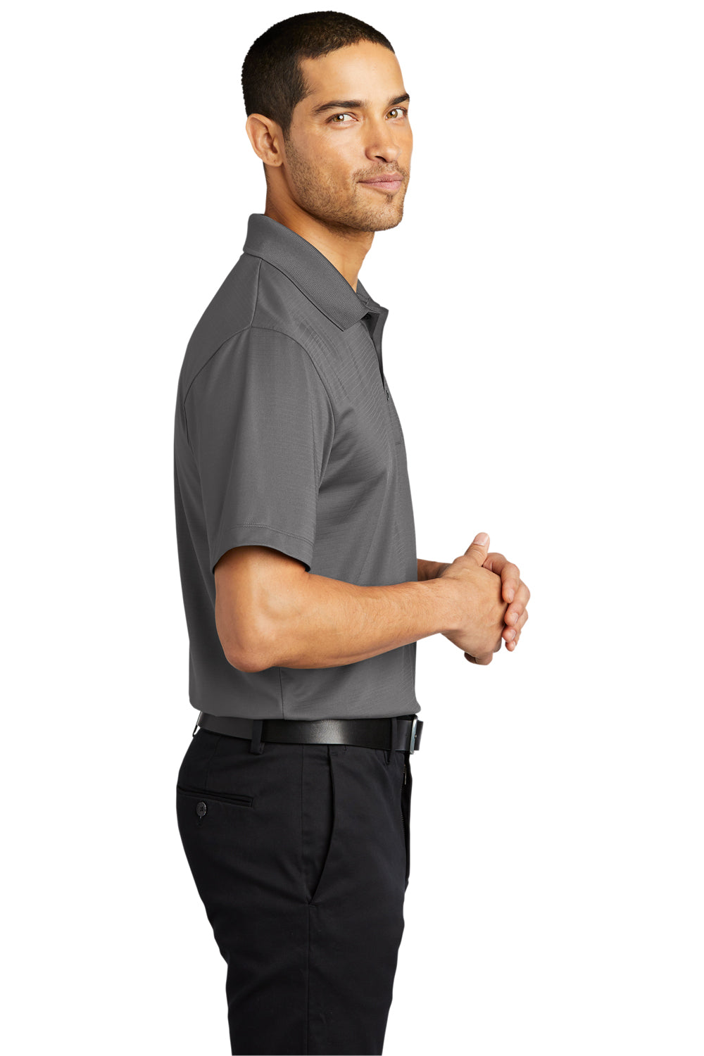 Port Authority K587 Mens Eclipse Moisture Wicking Short Sleeve Polo Shirt Shadow Grey Model Side