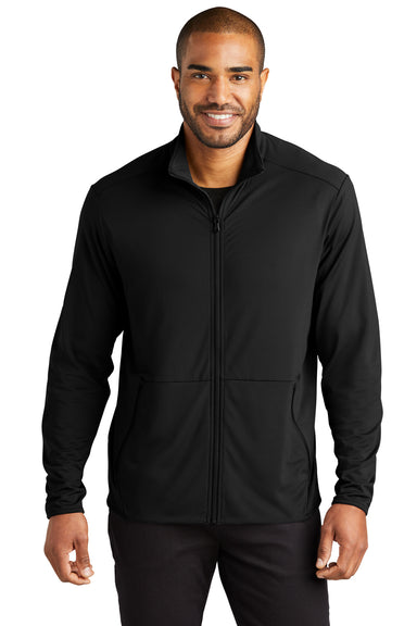 Port Authority K595 Mens Accord Stretch Fleece Moisture Wicking Full Zip Jacket Black Model Front