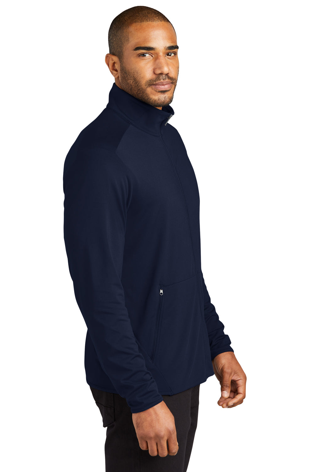 Port Authority K595 Mens Accord Stretch Fleece Moisture Wicking Full Zip Jacket Navy Blue Model Side