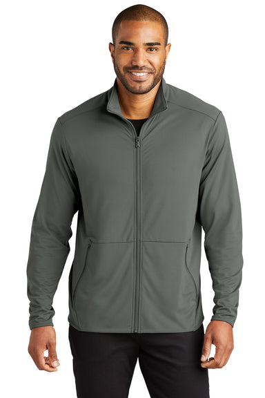 Port Authority K595 Mens Accord Stretch Fleece Moisture Wicking Full Zip Jacket Pewter Grey Model Front