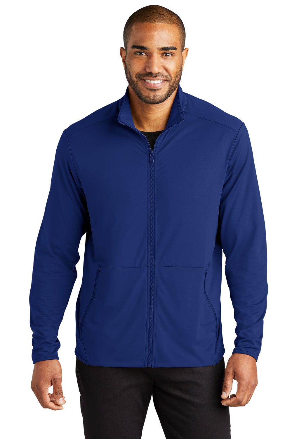 Port Authority K595 Mens Accord Stretch Fleece Moisture Wicking Full Zip Jacket Royal Blue Model Front