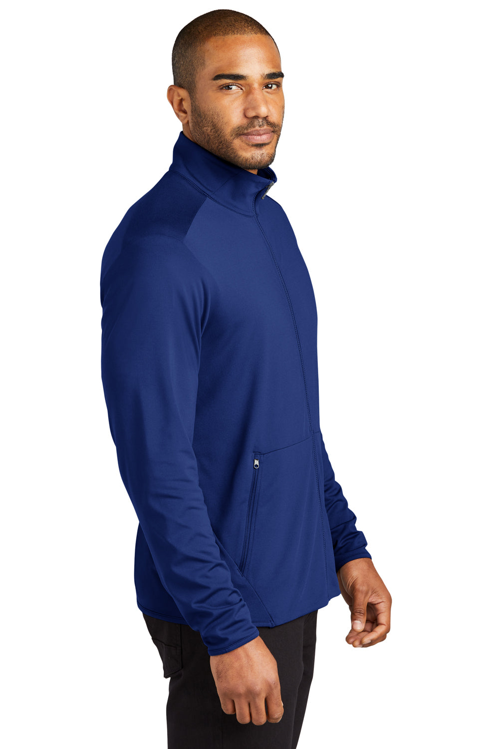 Port Authority K595 Mens Accord Stretch Fleece Moisture Wicking Full Zip Jacket Royal Blue Model Side