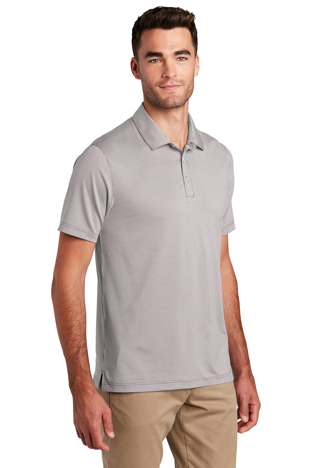 Port Authority K646 Mens Gingham Moisture Wicking Short Sleeve Polo Shirt Gusty Grey/White Model 3q