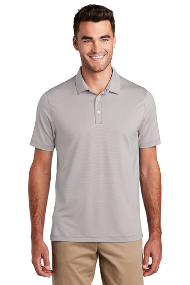 Port Authority K646 Mens Gingham Moisture Wicking Short Sleeve Polo Shirt Gusty Grey/White Model Front