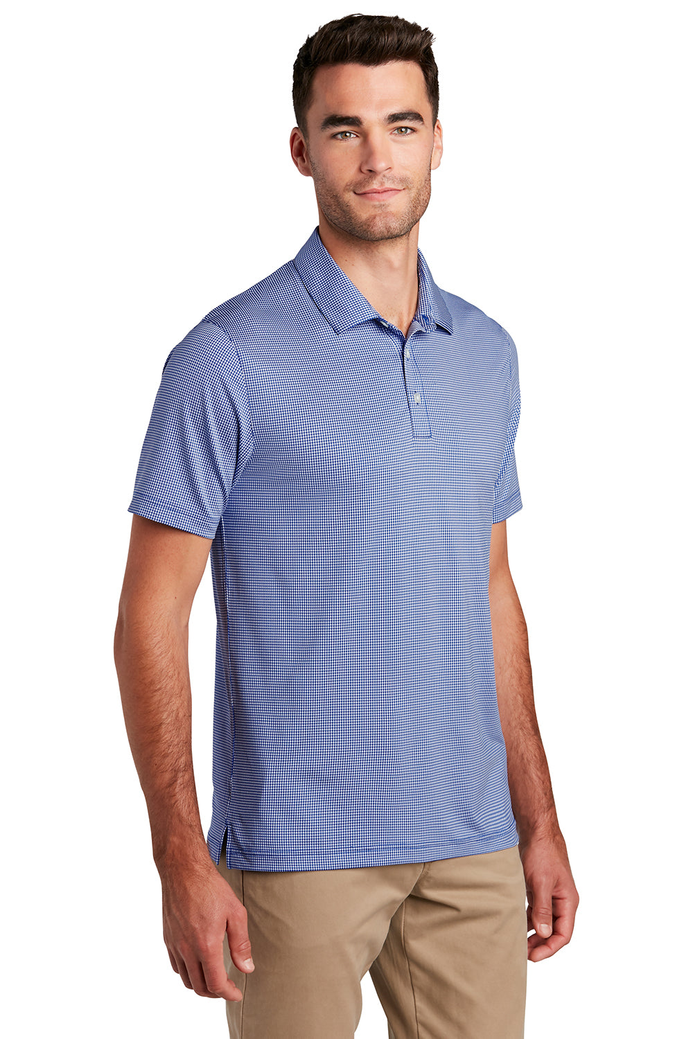 Port Authority K646 Mens Gingham Moisture Wicking Short Sleeve Polo Shirt True Royal Blue/White Model 3q