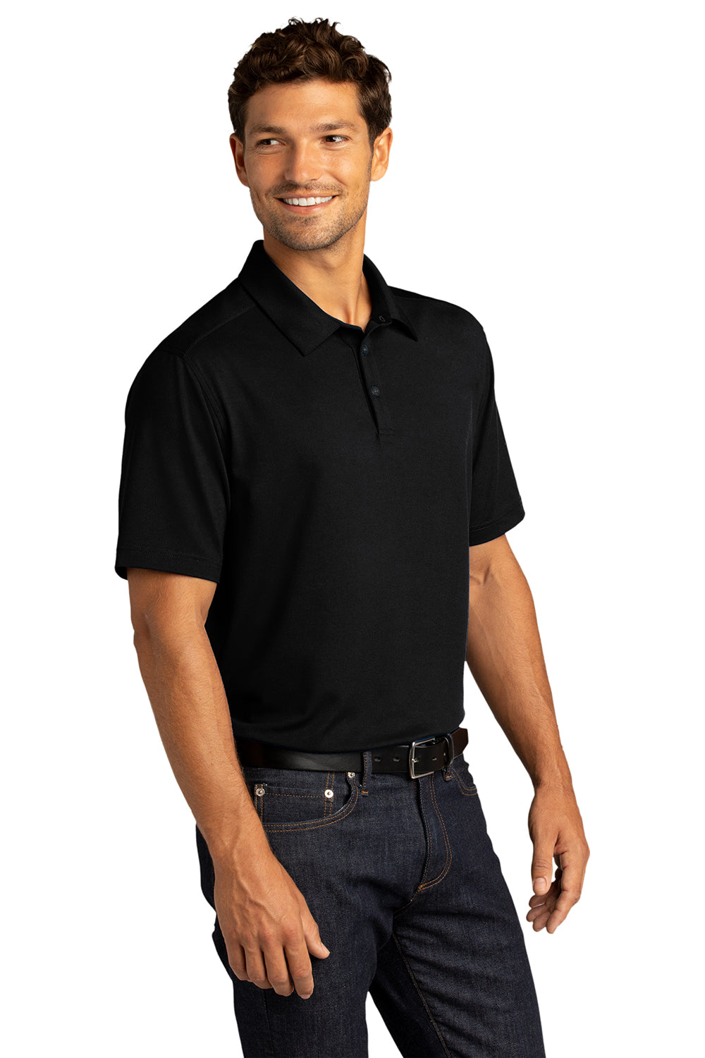 Port Authority K682 Mens City Moisture Wicking Short Sleeve Polo Shirt Black Model 3q