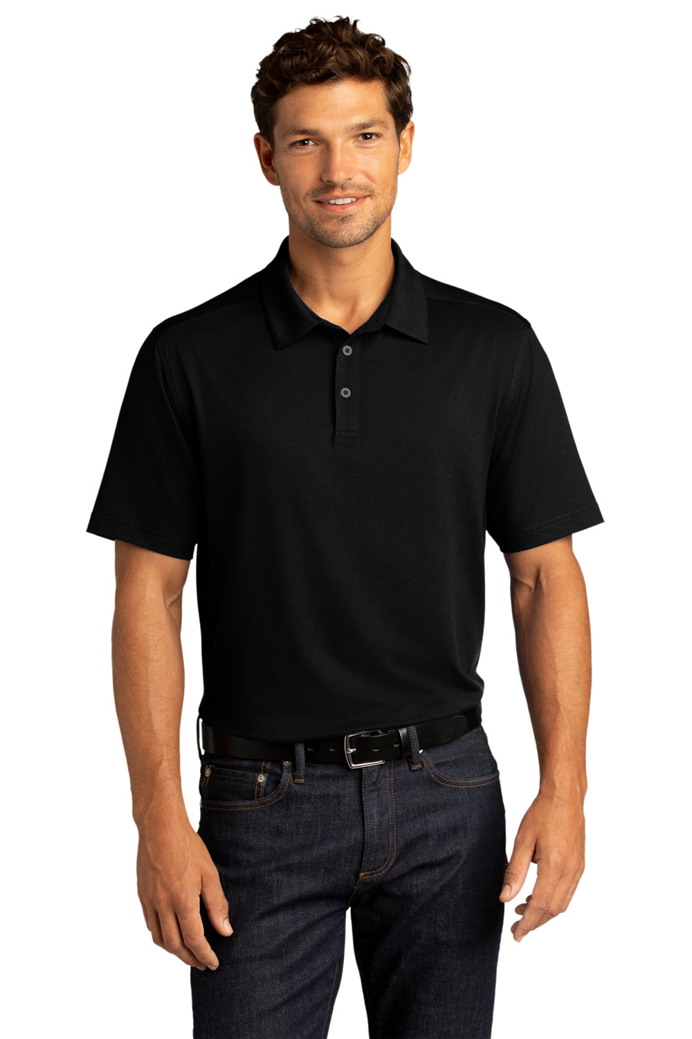 Port Authority K682 Mens City Moisture Wicking Short Sleeve Polo Shirt Black Model Front