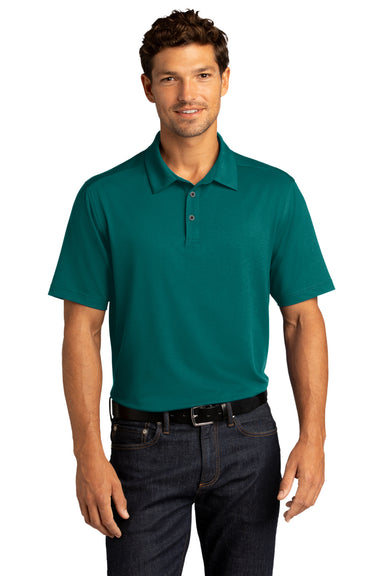 Port Authority K682 Mens City Moisture Wicking Short Sleeve Polo Shirt Dark Teal Green Model Front