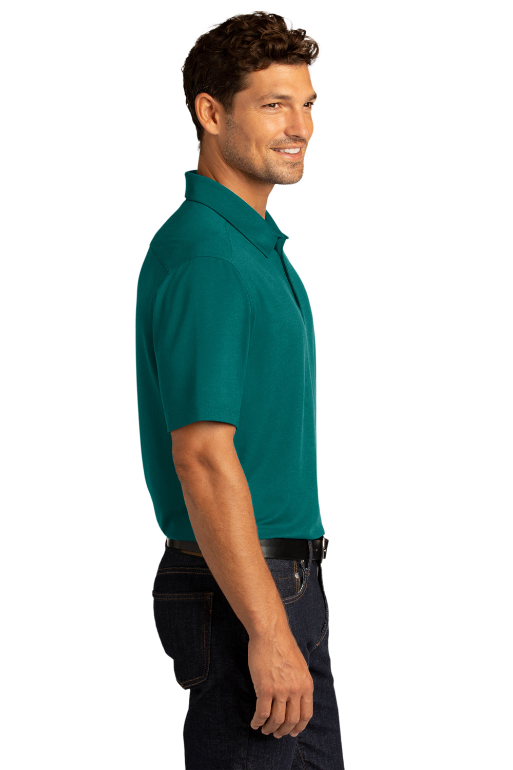 Port Authority K682 Mens City Moisture Wicking Short Sleeve Polo Shirt Dark Teal Green Model Side