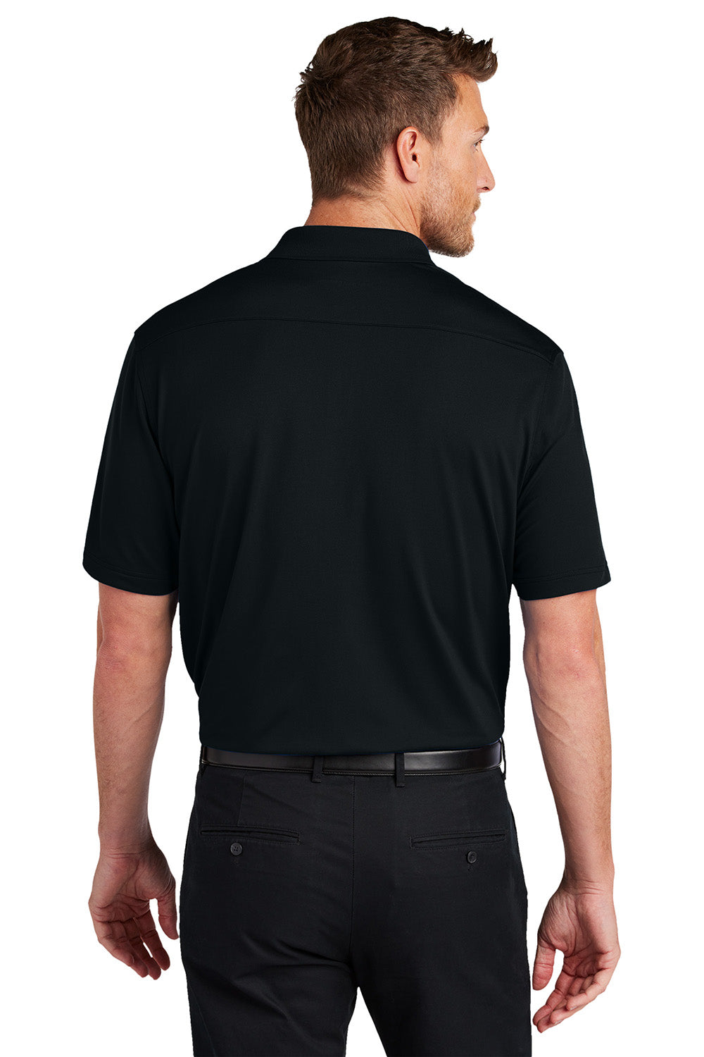 Port Authority K683 Mens City Stretch Flat Knit Short Sleeve Polo Shirt Black Model Back