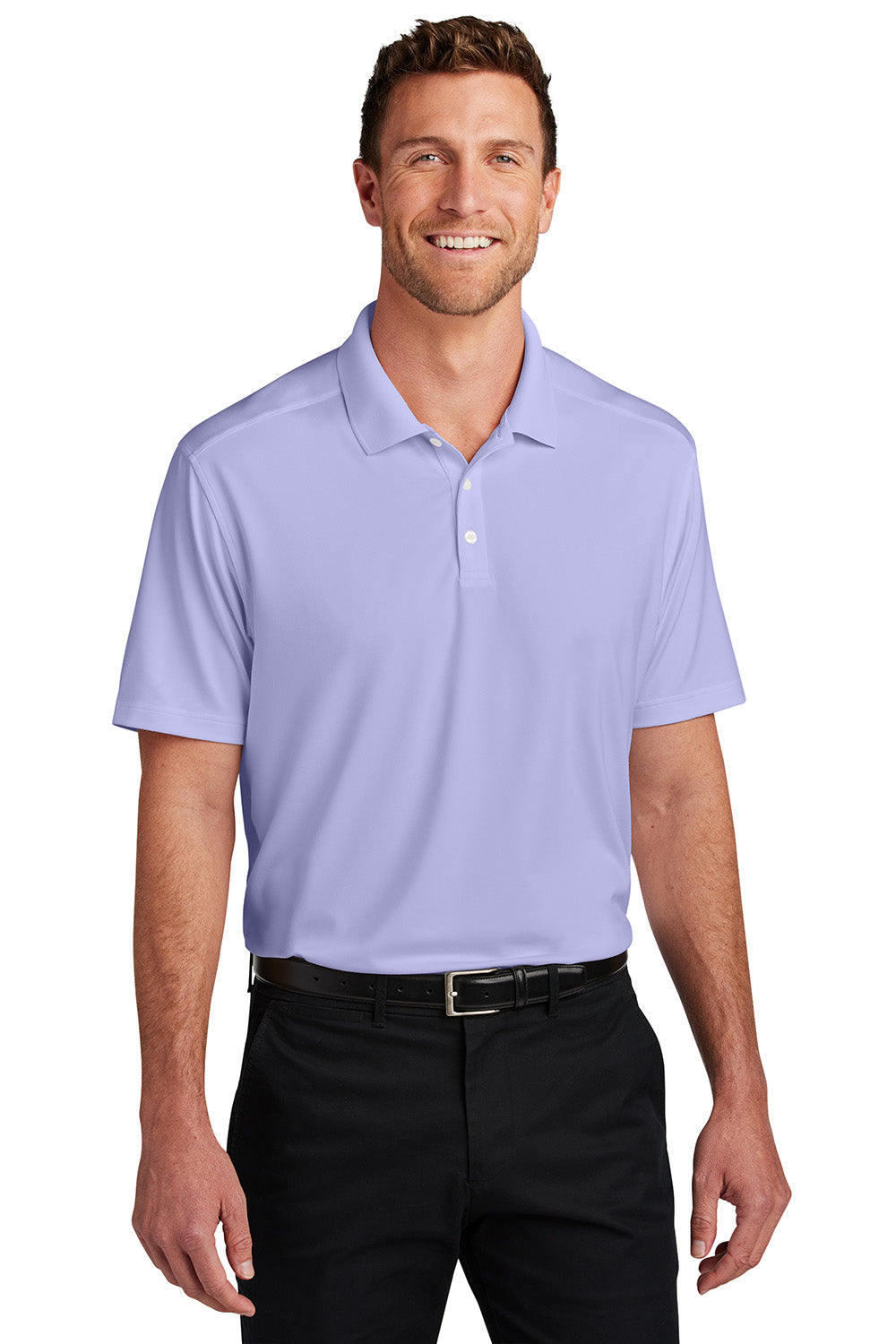 Port Authority K683 Mens City Stretch Flat Knit Short Sleeve Polo Shirt Bright Lavender Purple Model Front