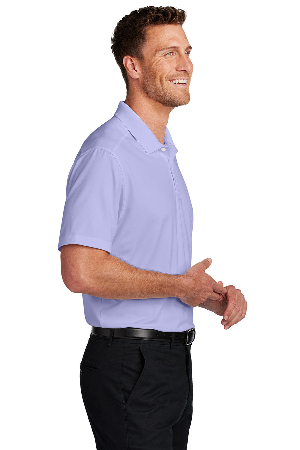 Port Authority K683 Mens City Stretch Flat Knit Short Sleeve Polo Shirt Bright Lavender Purple Model Side