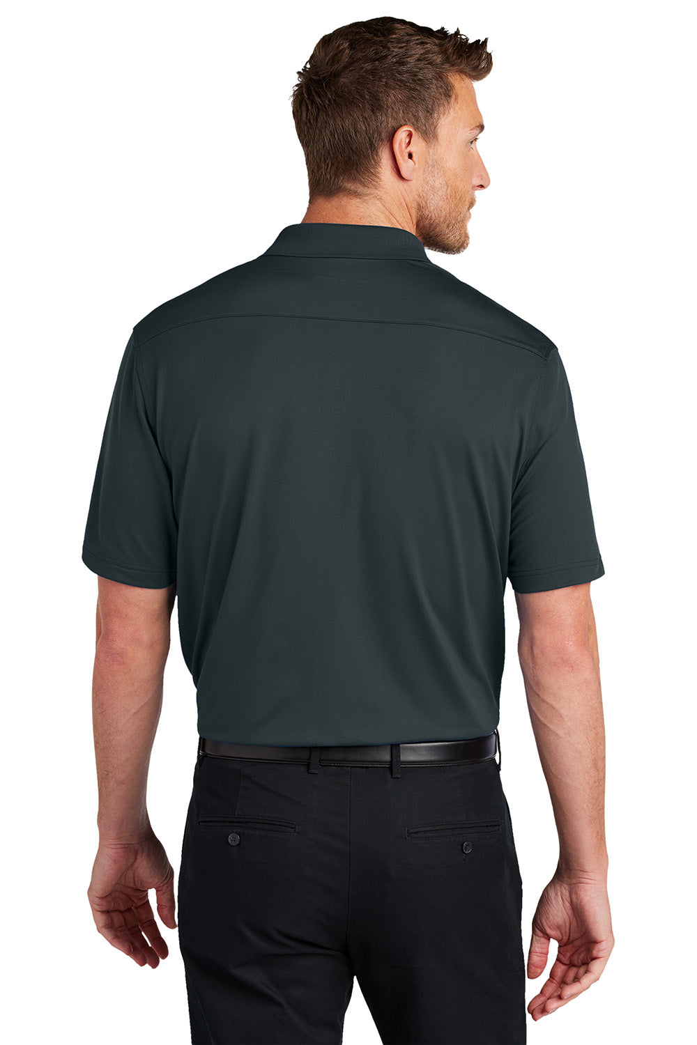 Port Authority K683 Mens City Stretch Flat Knit Short Sleeve Polo Shirt Graphite Grey Model Back