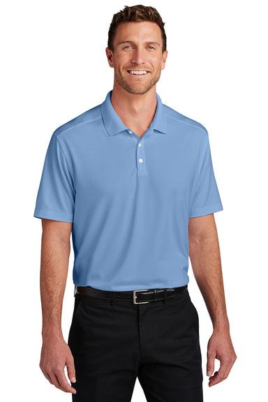 Port Authority K683 Mens City Stretch Flat Knit Short Sleeve Polo Shirt Swiss Blue Model Front