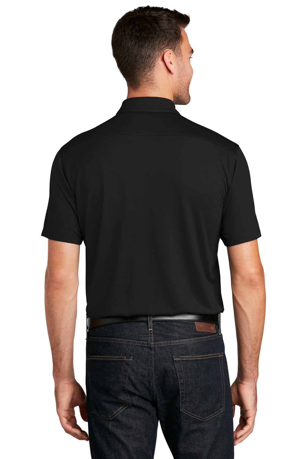 Port Authority K750 Mens Moisture Wicking Short Sleeve Polo Shirt Black Model Back