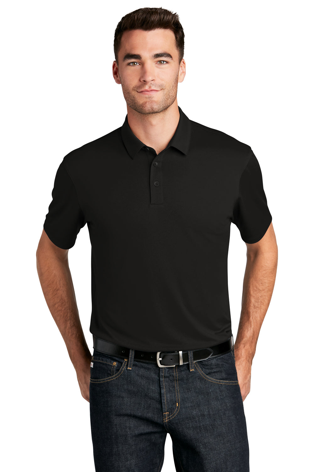 Port Authority K750 Mens Moisture Wicking Short Sleeve Polo Shirt Black Model Front