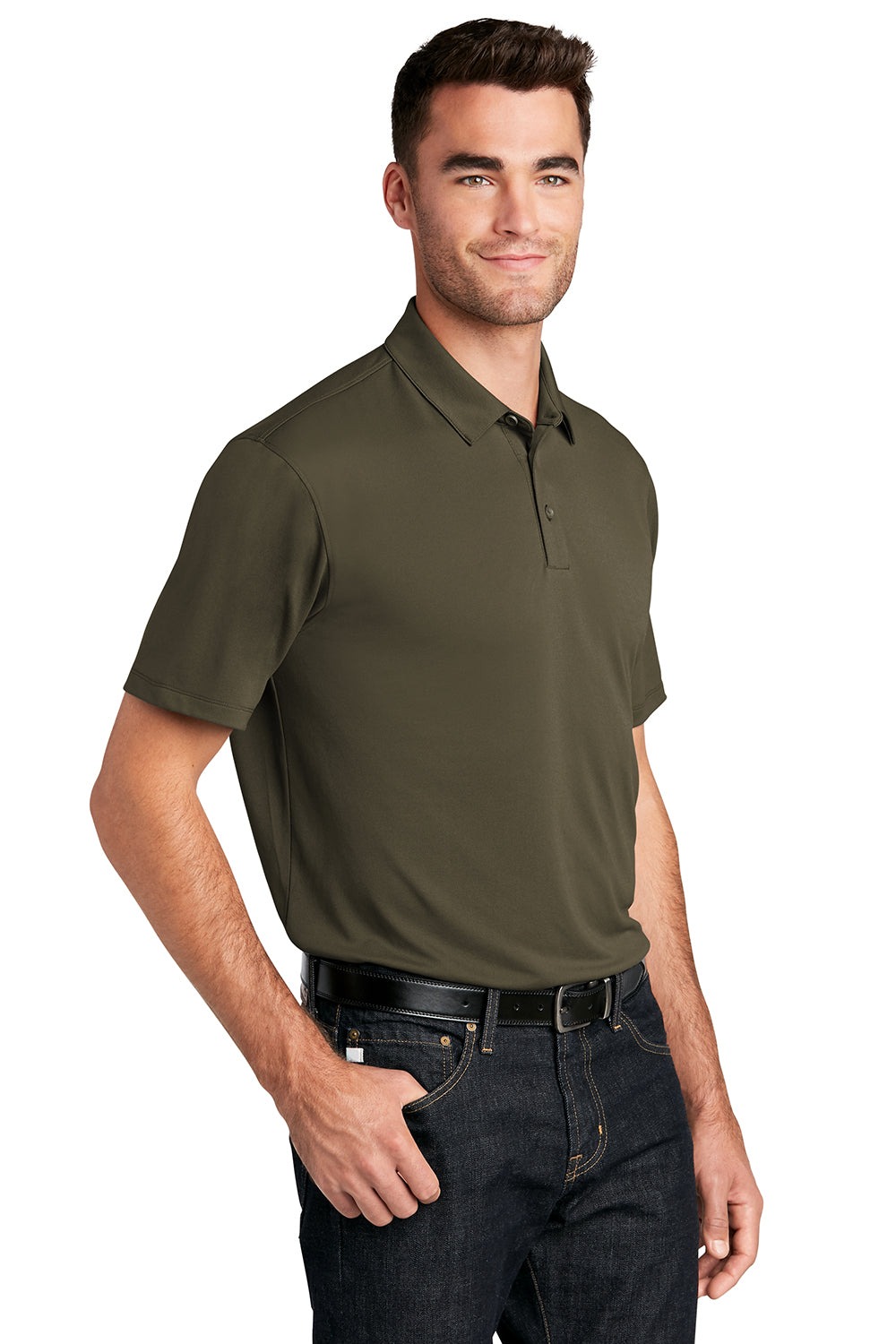 Port Authority K750 Mens Moisture Wicking Short Sleeve Polo Shirt Deep Olive Green Model 3q