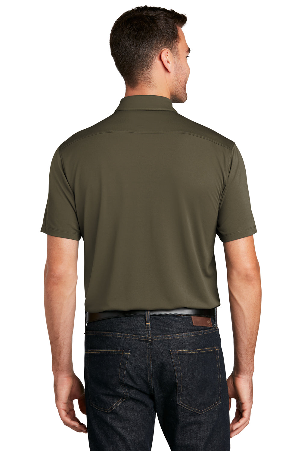 Port Authority K750 Mens Moisture Wicking Short Sleeve Polo Shirt Deep Olive Green Model Back