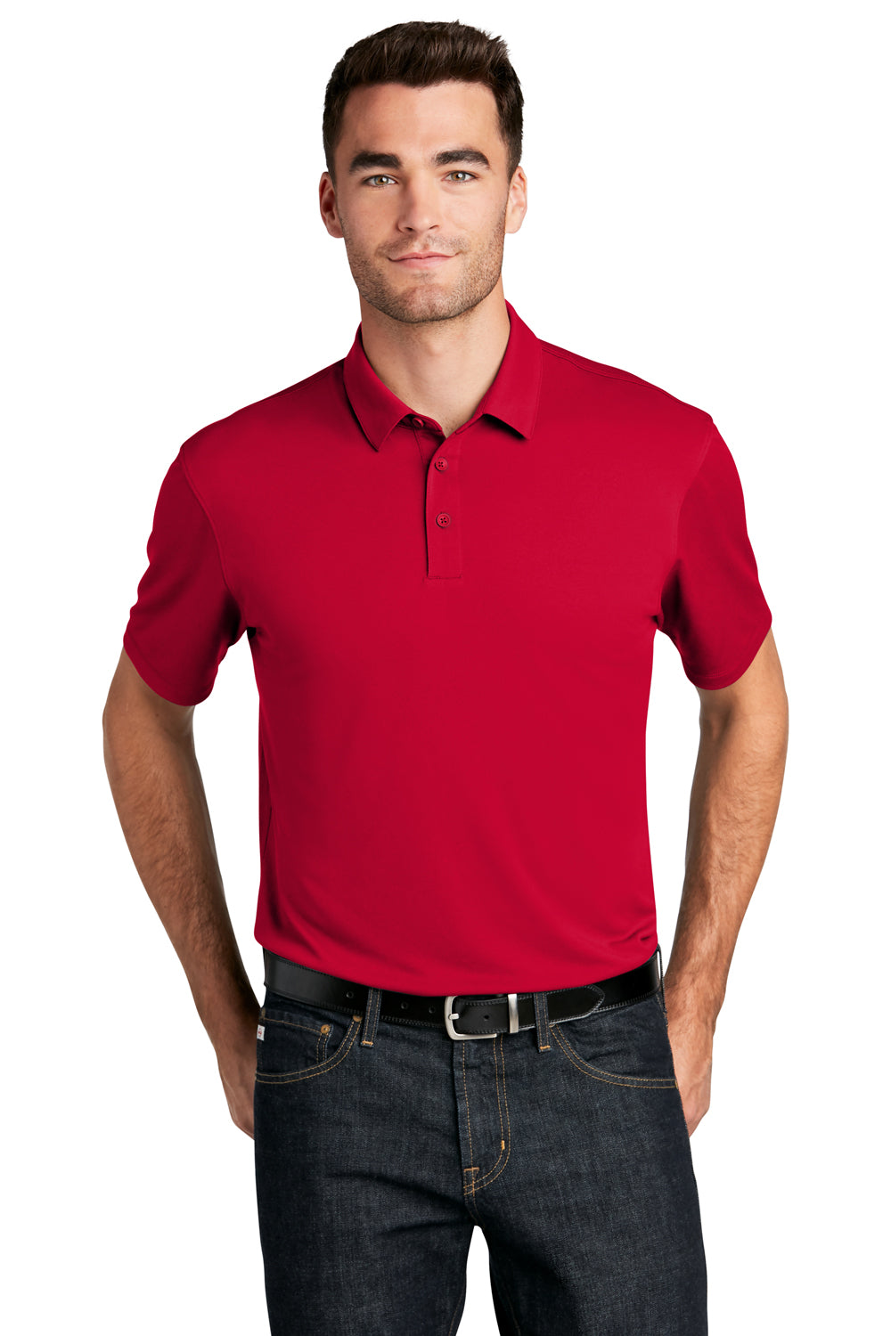 Port Authority K750 Mens Moisture Wicking Short Sleeve Polo Shirt Rich Red Model Front