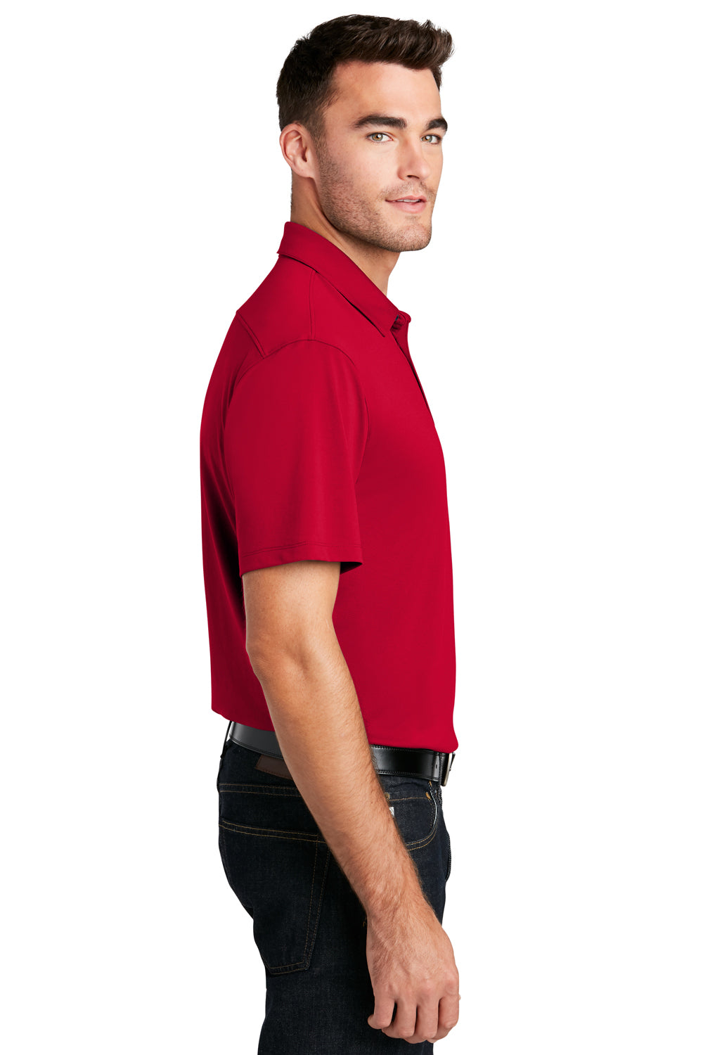 Port Authority K750 Mens Moisture Wicking Short Sleeve Polo Shirt Rich Red Model Side