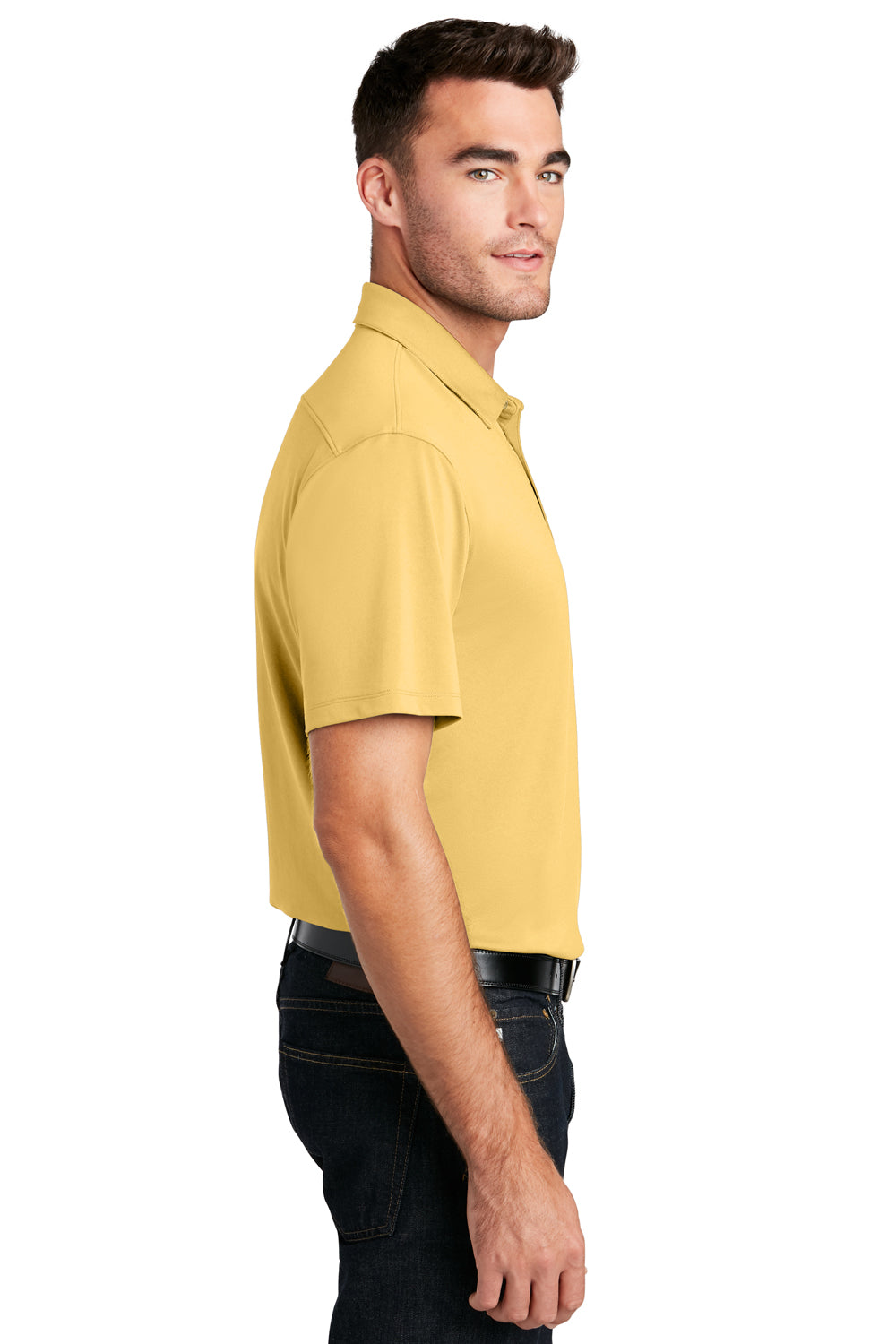 Port Authority K750 Mens Moisture Wicking Short Sleeve Polo Shirt Sunbeam Yellow Model Side