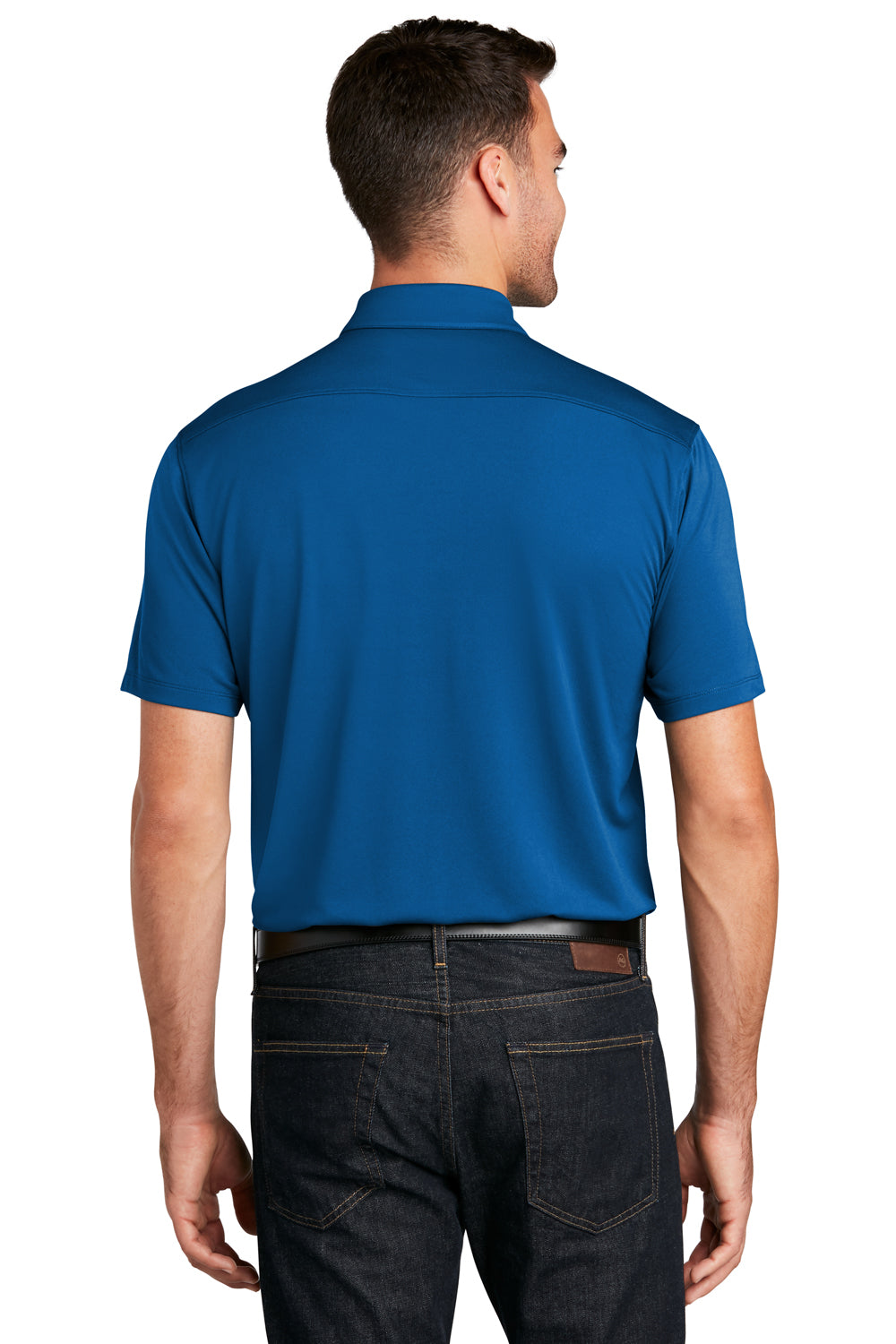 Port Authority K750 Mens Moisture Wicking Short Sleeve Polo Shirt True Blue Model Back