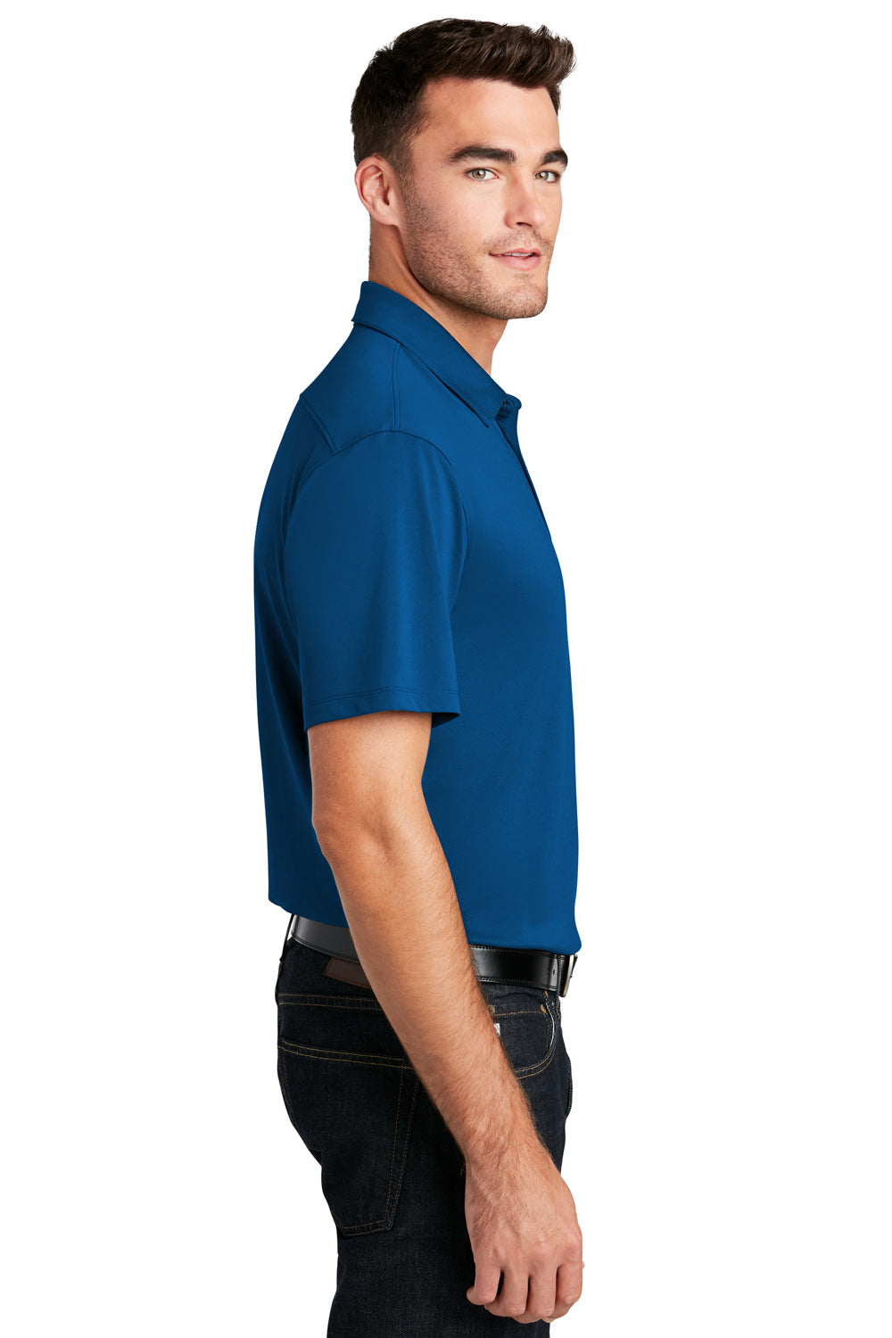 Port Authority K750 Mens Moisture Wicking Short Sleeve Polo Shirt True Blue Model Side