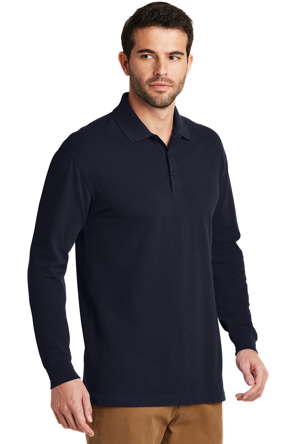 Port Authority K8000LS Mens Wrinkle Resistant Long Sleeve Polo Shirt Navy Blue Model 3q