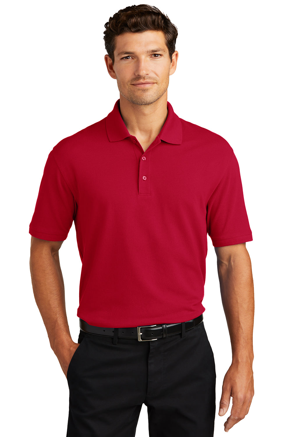 Port Authority K8000/TK8000 Mens Wrinkle Resistant Short Sleeve Polo Shirt Apple Red Model Front