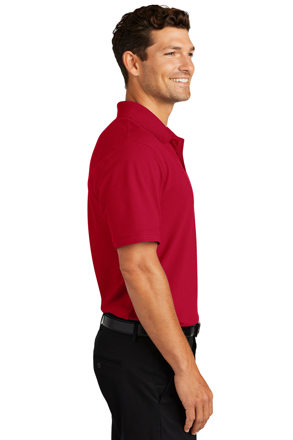 Port Authority K8000/TK8000 Mens Wrinkle Resistant Short Sleeve Polo Shirt Apple Red Model Side