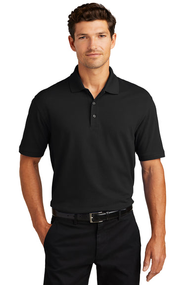 Port Authority K8000/TK8000 Mens Wrinkle Resistant Short Sleeve Polo Shirt Black Model Front