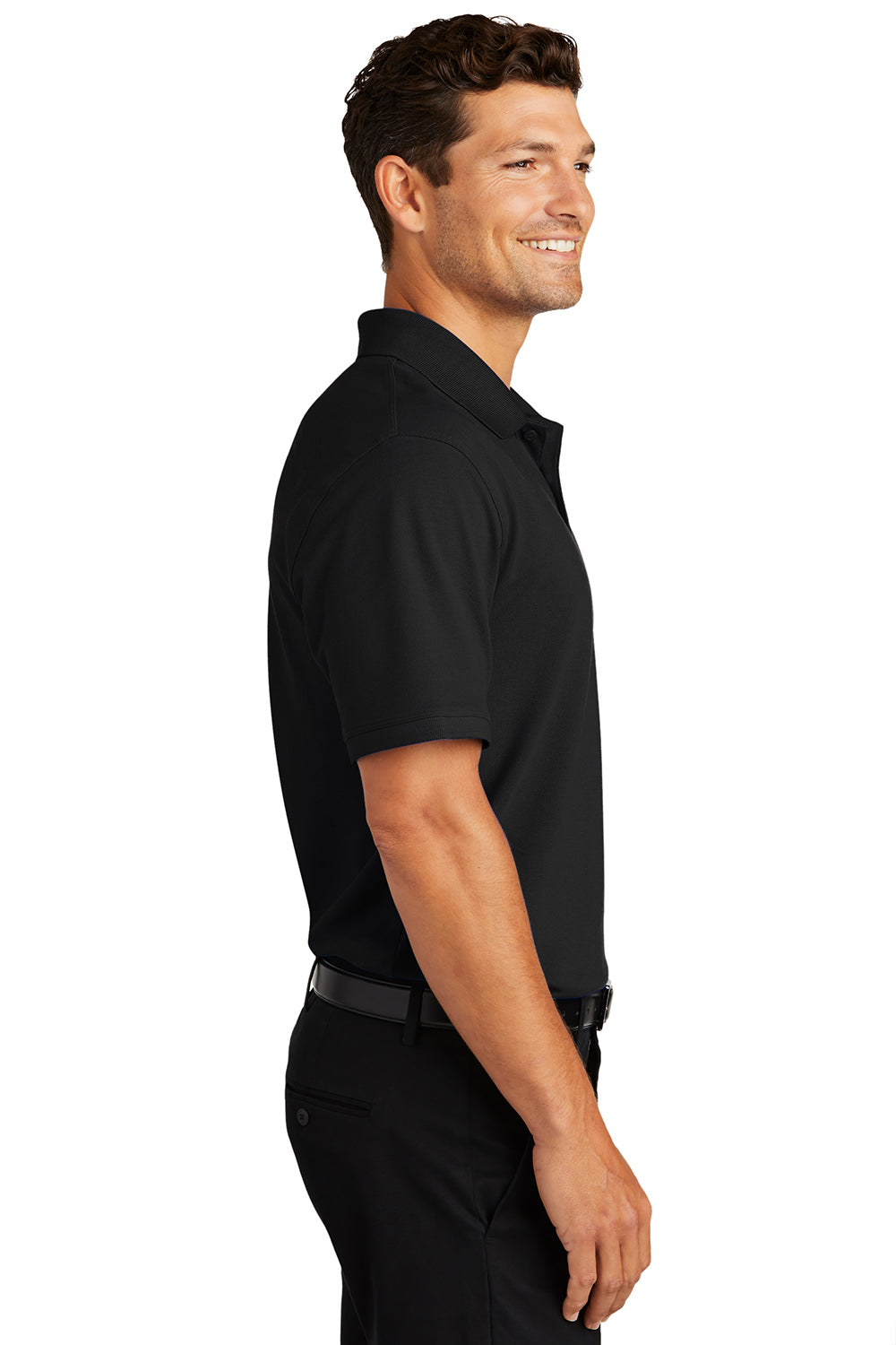 Port Authority K8000/TK8000 Mens Wrinkle Resistant Short Sleeve Polo Shirt Black Model Side