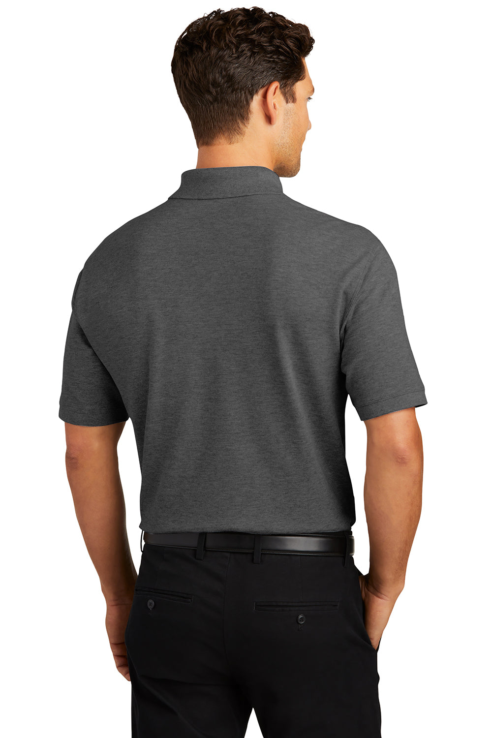 Port Authority K8000/TK8000 Mens Wrinkle Resistant Short Sleeve Polo Shirt Heather Charcoal Grey Model Back