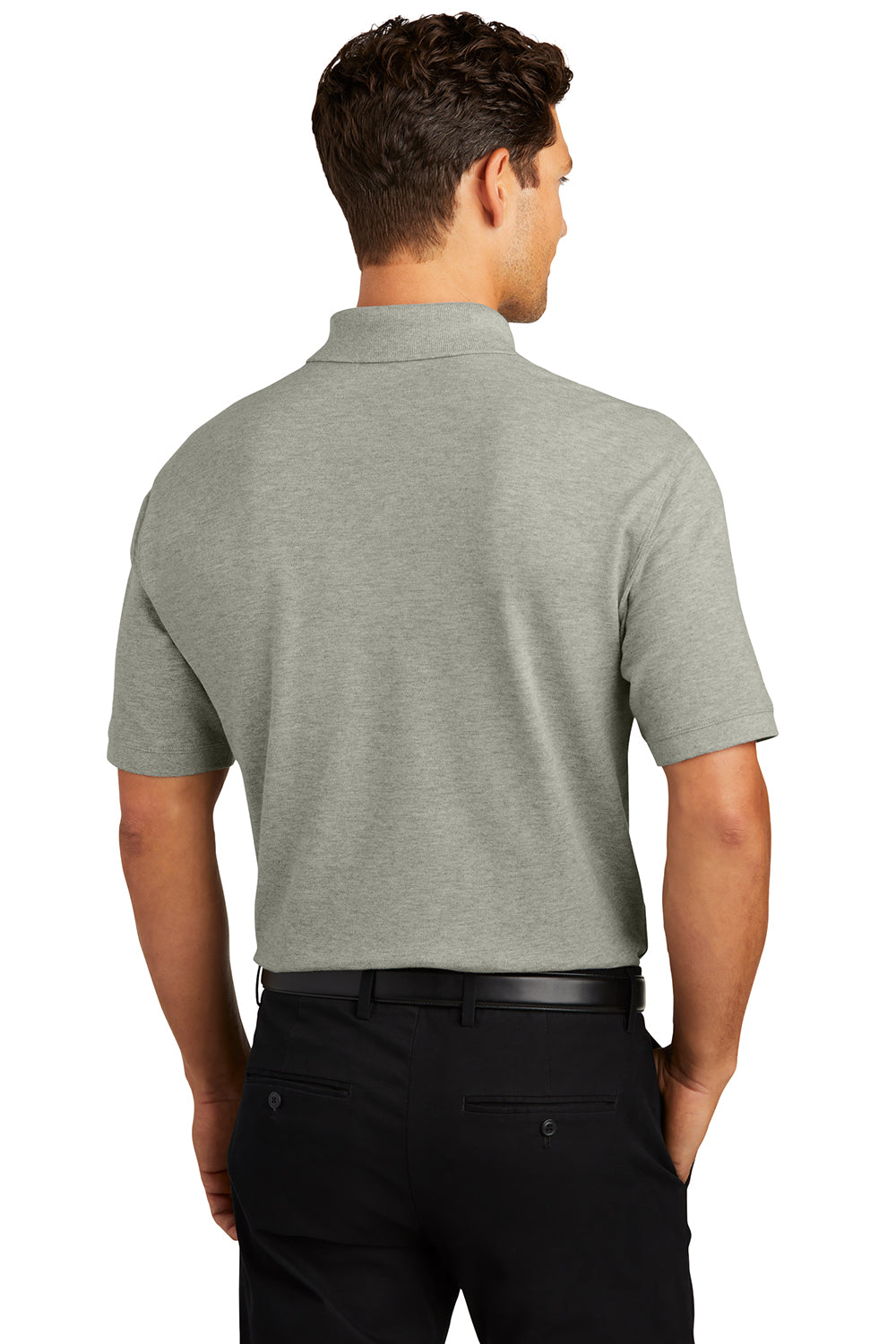 Port Authority K8000/TK8000 Mens Wrinkle Resistant Short Sleeve Polo Shirt Heather Oxford Grey Model Back