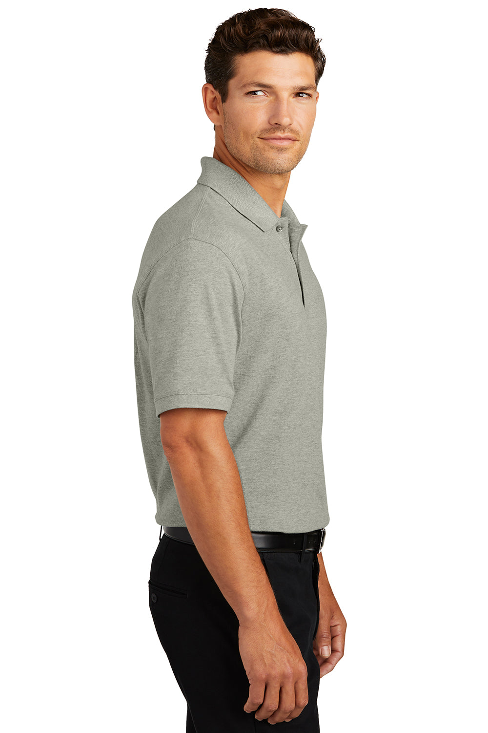 Port Authority K8000/TK8000 Mens Wrinkle Resistant Short Sleeve Polo Shirt Heather Oxford Grey Model Side