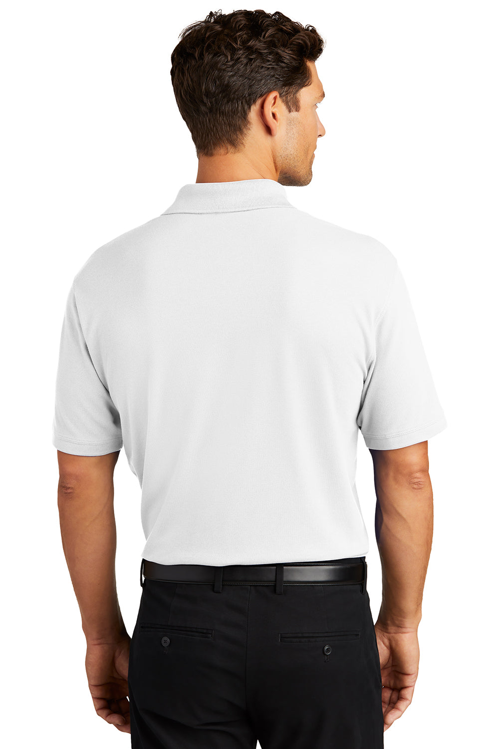 Port Authority K8000/TK8000 Mens Wrinkle Resistant Short Sleeve Polo Shirt White Model Back