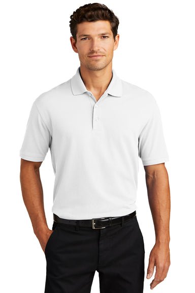 Port Authority K8000/TK8000 Mens Wrinkle Resistant Short Sleeve Polo Shirt White Model Front