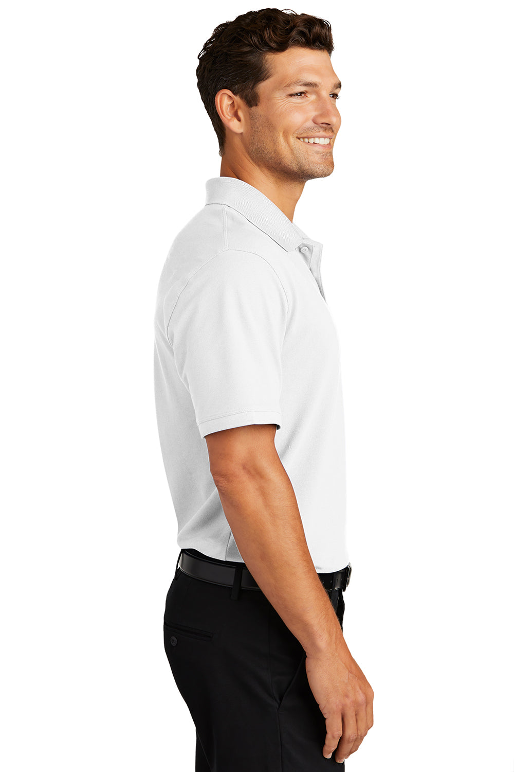 Port Authority K8000/TK8000 Mens Wrinkle Resistant Short Sleeve Polo Shirt White Model Side