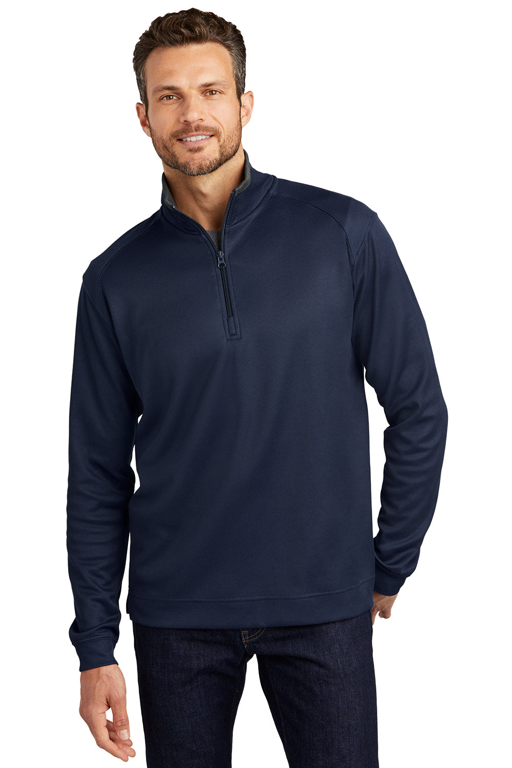 Port Authority K805 Mens 1/4 Zip Jacket True Navy Blue Model Front