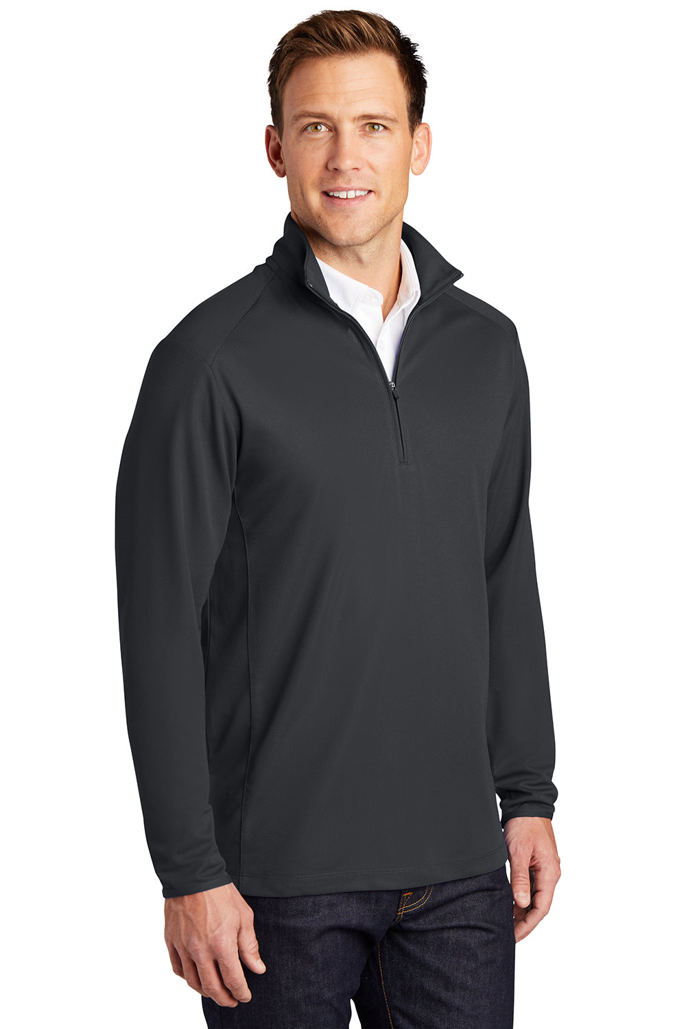 Port Authority K806 Mens Moisture Wicking 1/4 Zip Sweatshirt Battleship Grey Model 3q