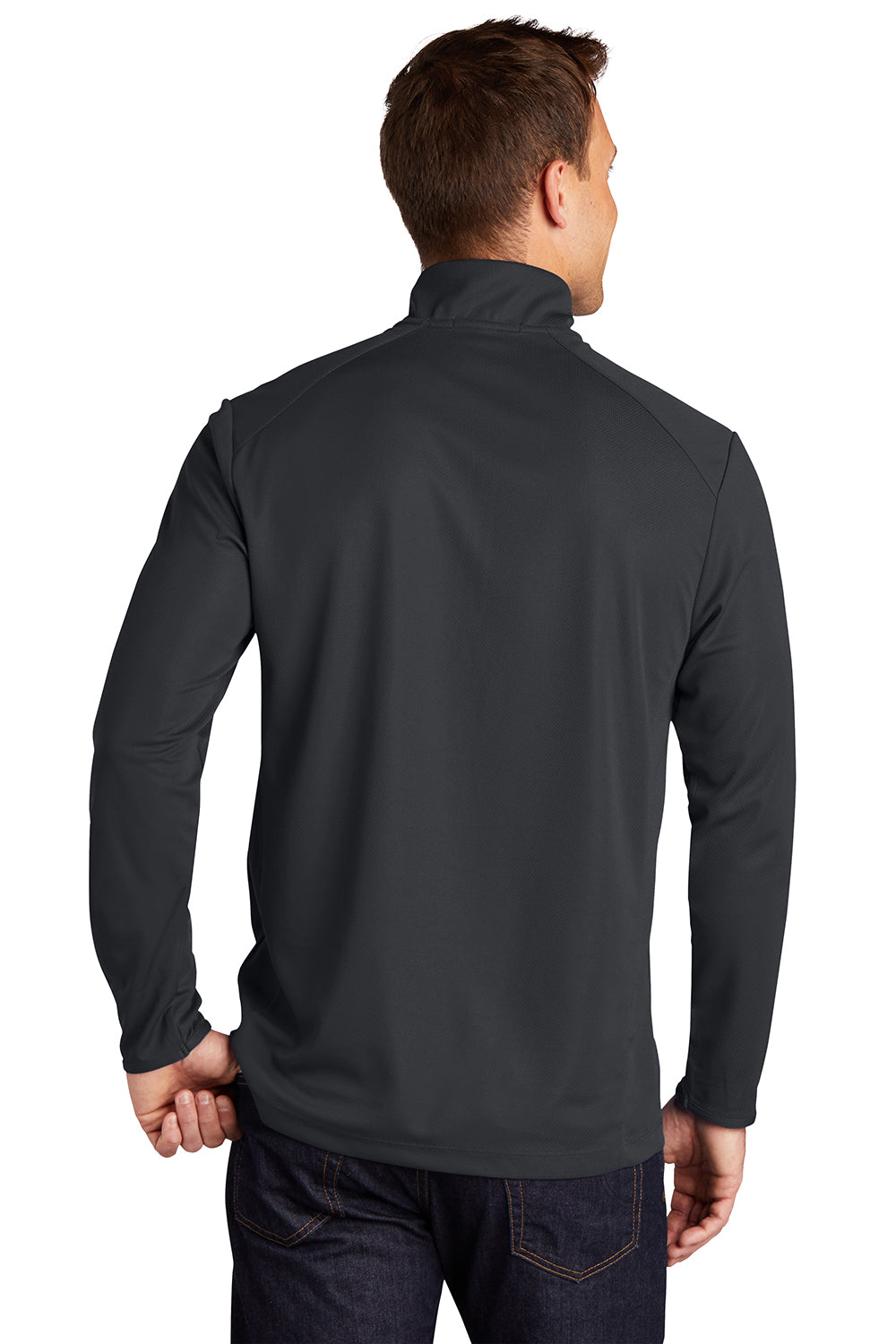 Port Authority K806 Mens Moisture Wicking 1/4 Zip Sweatshirt Battleship Grey Model Back