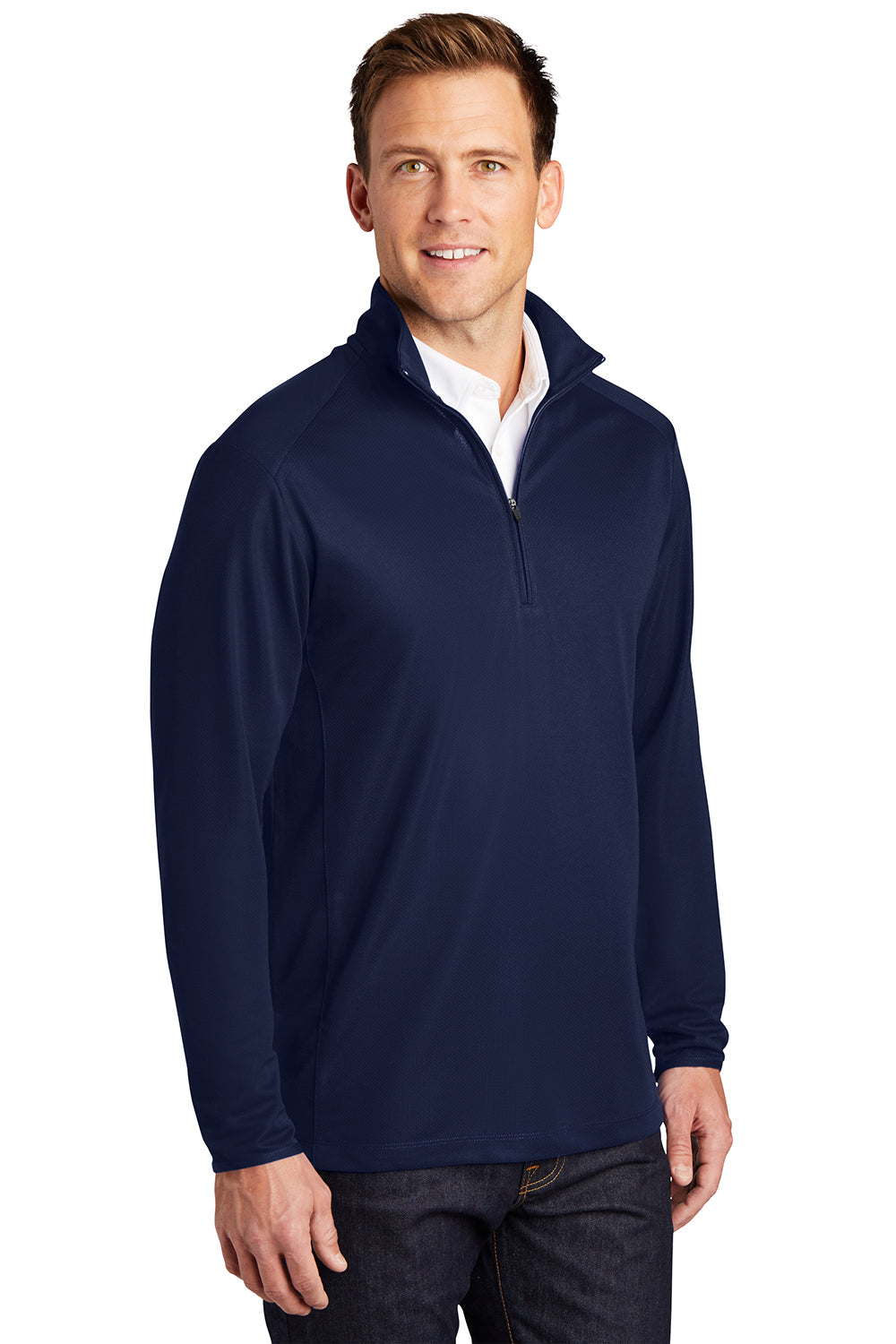 Port Authority K806 Mens Moisture Wicking 1/4 Zip Sweatshirt True Navy Blue Model 3q