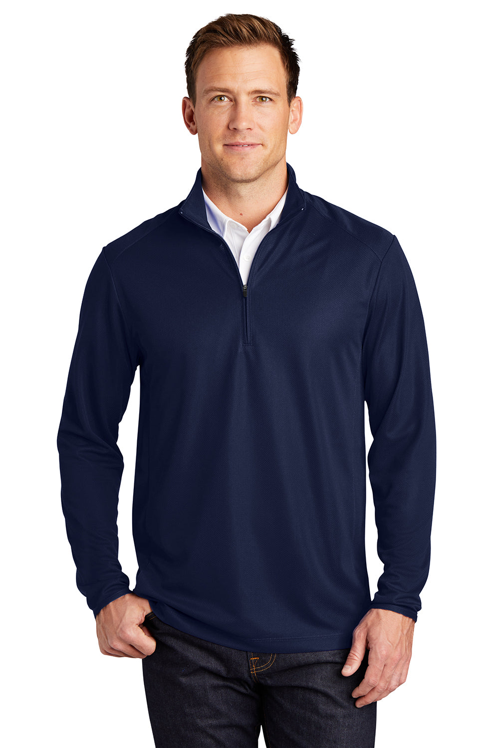 Port Authority K806 Mens Moisture Wicking 1/4 Zip Sweatshirt True Navy Blue Model Front