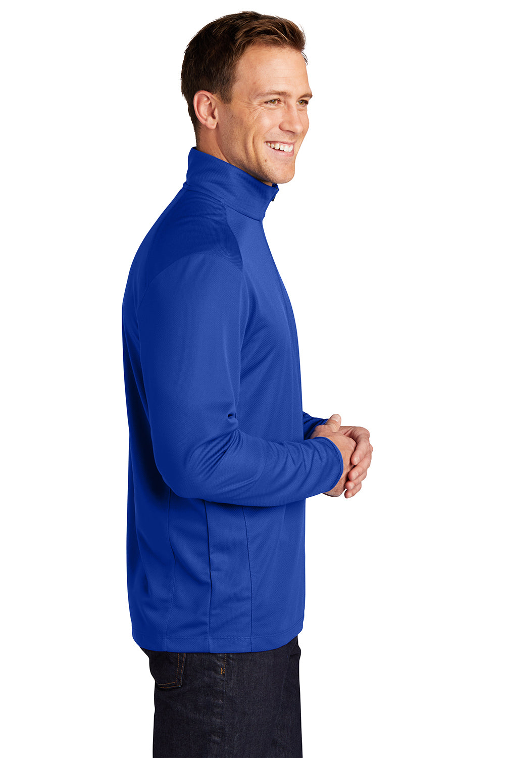 Port Authority K806 Mens Moisture Wicking 1/4 Zip Sweatshirt True Royal Blue Model Side