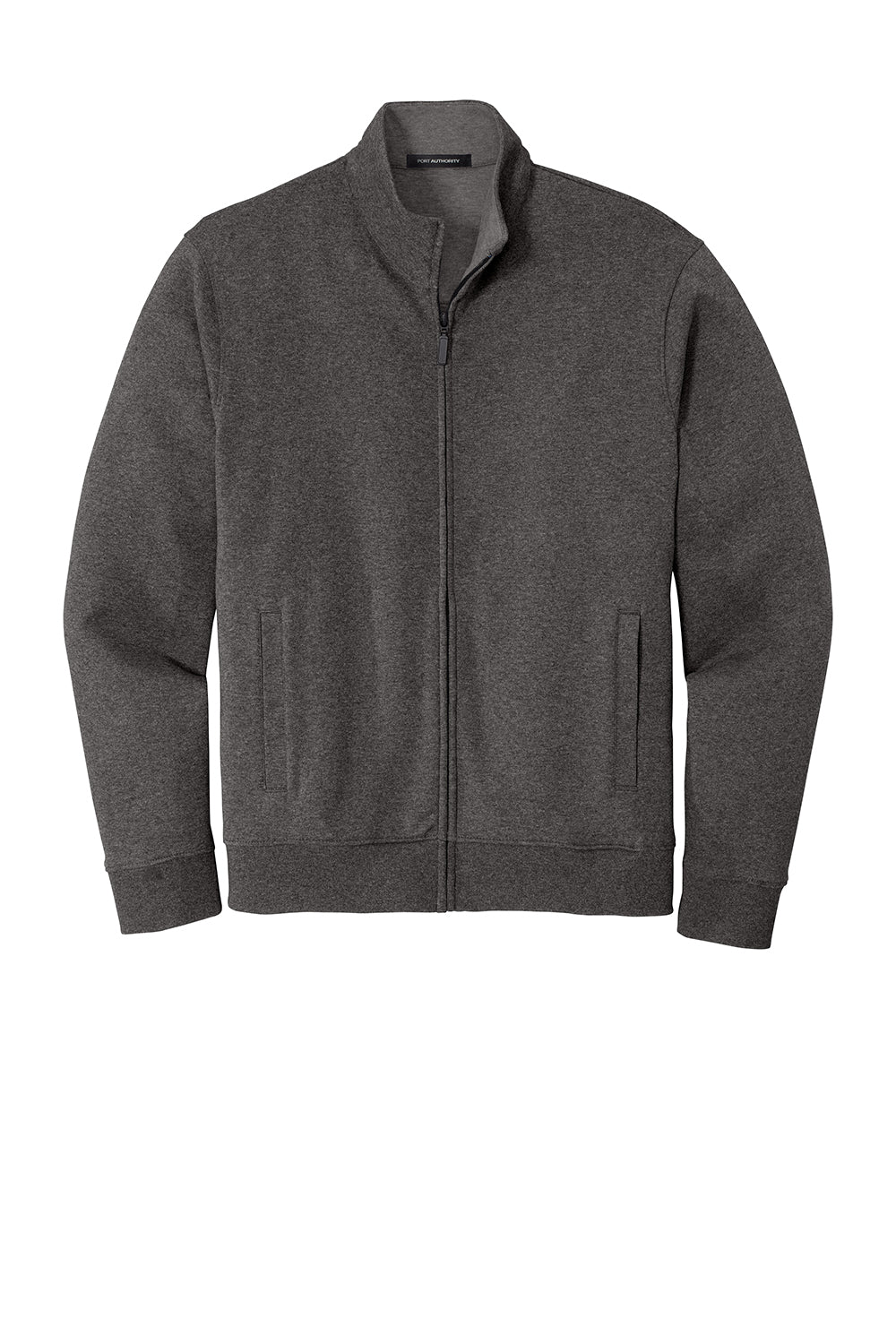 Port Authority K809 Mens Interlock Full Zip Jacket Heather Charcoal Grey/Heather Medium Grey Flat Front