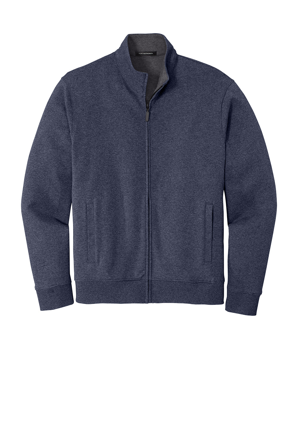 Port Authority K809 Mens Interlock Full Zip Jacket Heather Estate Blue/Heather Charcoal Grey Flat Front