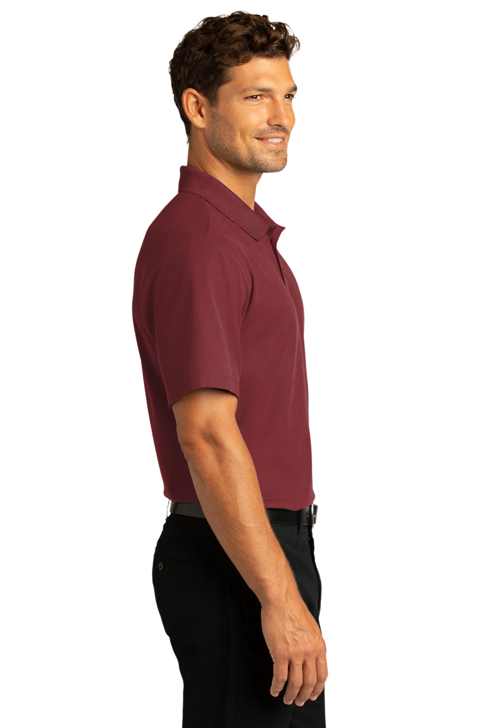 Port Authority K810 Mens React SuperPro Snag Resistant Short Sleeve Polo Shirt Burgundy Model Side