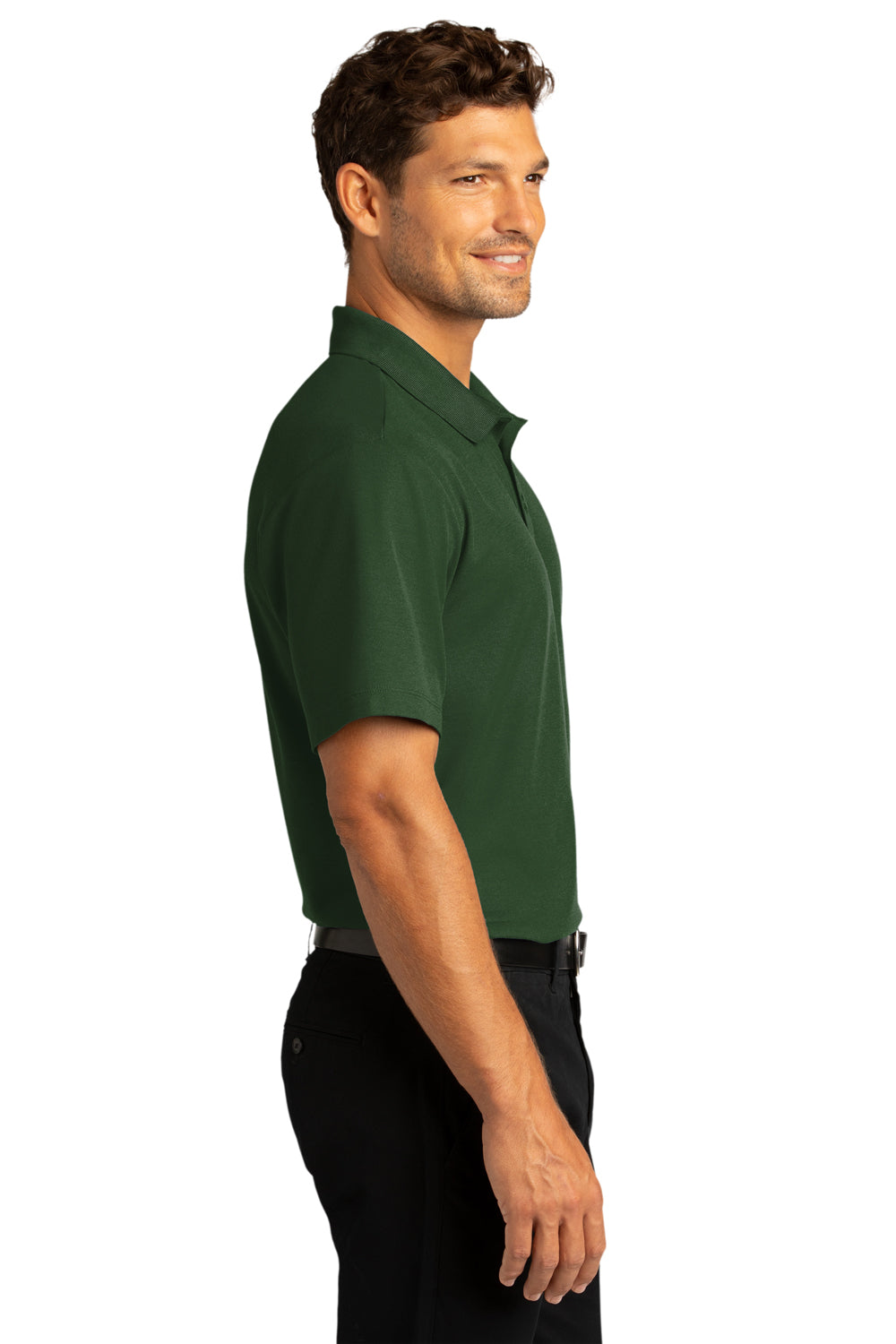 Port Authority K810 Mens React SuperPro Snag Resistant Short Sleeve Polo Shirt Dark Green Model Side