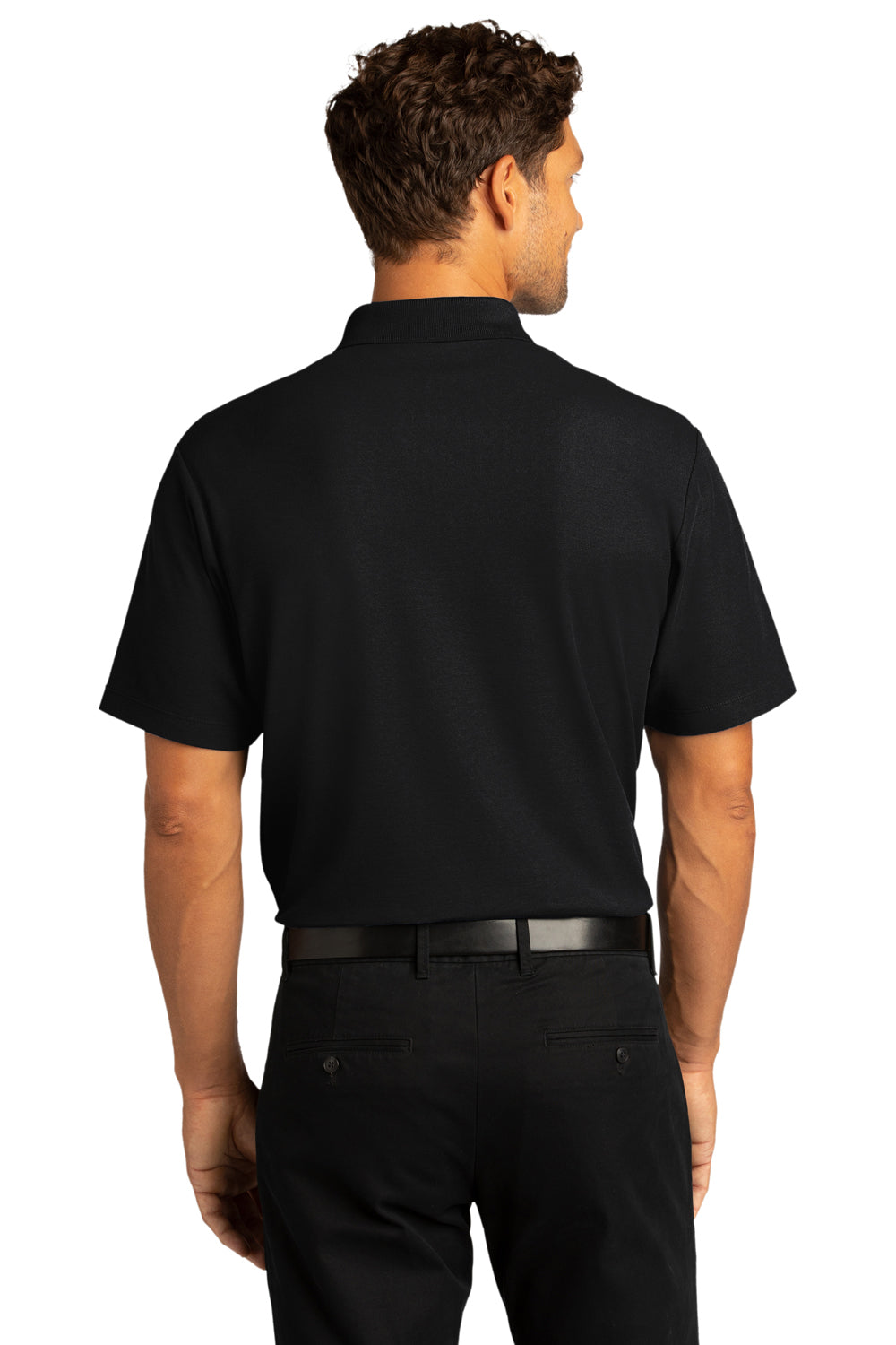 Port Authority K810 Mens React SuperPro Snag Resistant Short Sleeve Polo Shirt Deep Black Model Back